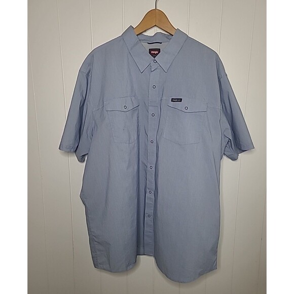 Wrangler Shirt Mens 3XL Outdoor Regular Fit Blue Button Snap Short Sleeve Vent - Picture 1 of 8